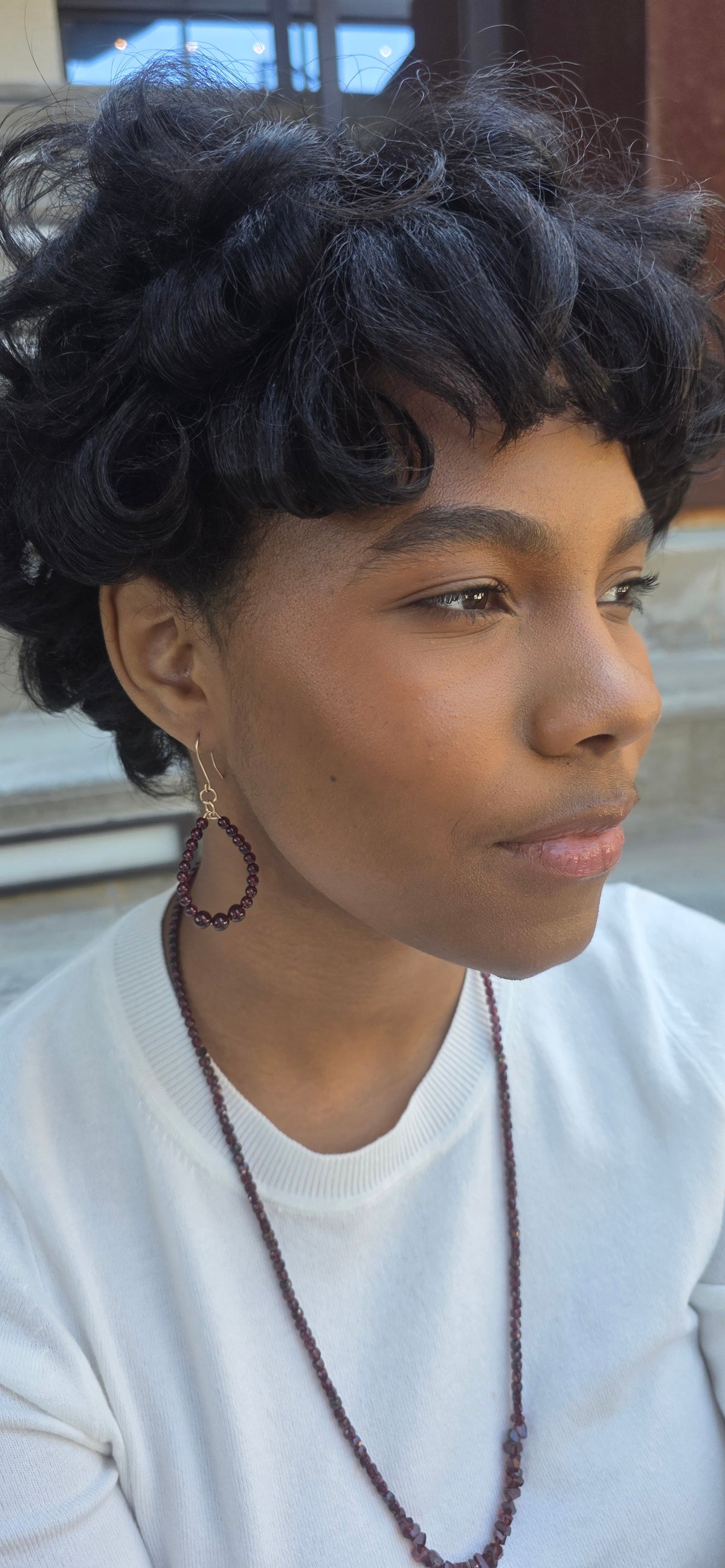 Garnet Teardrop Hoop Earrings