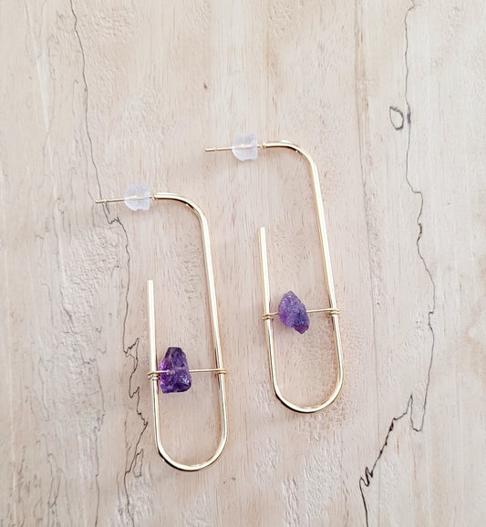 Amethyst Oval Hoop Earrings