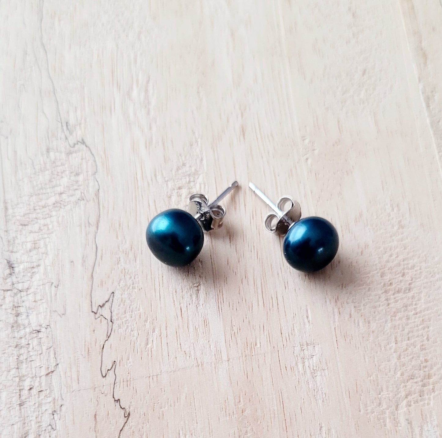 Green Pearl Post Earrings