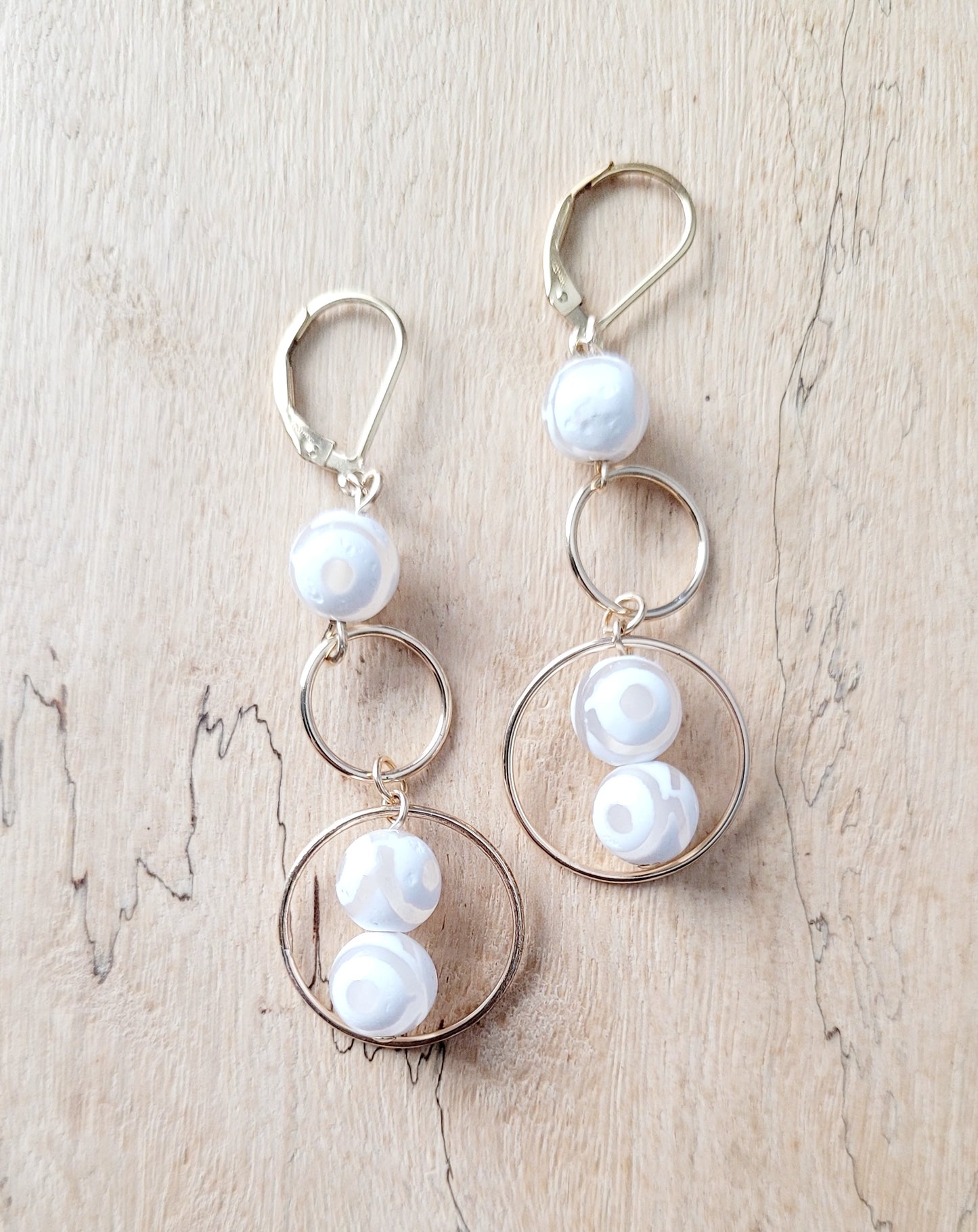 White and Gold Agate Earrings