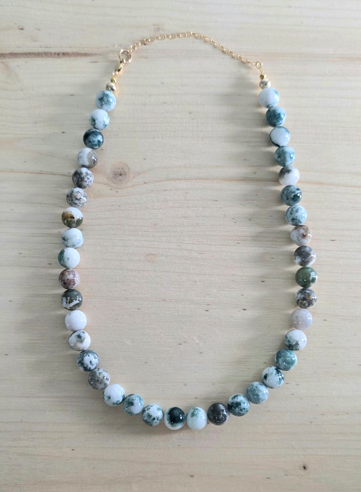 Green Necklace, Tree Agate, Chunky Bead