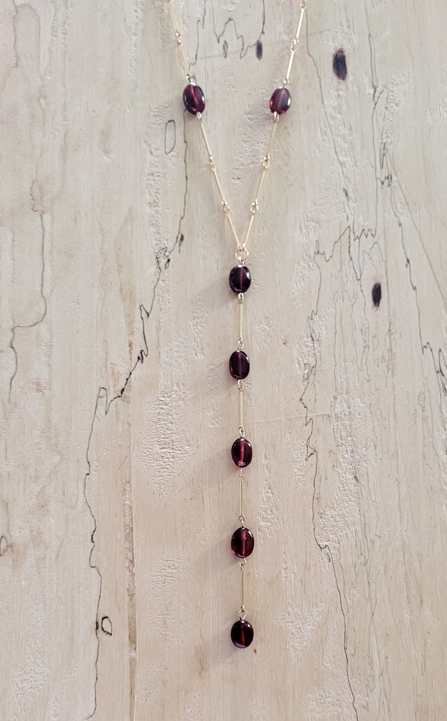 Garnet & Gold Lariat Necklace