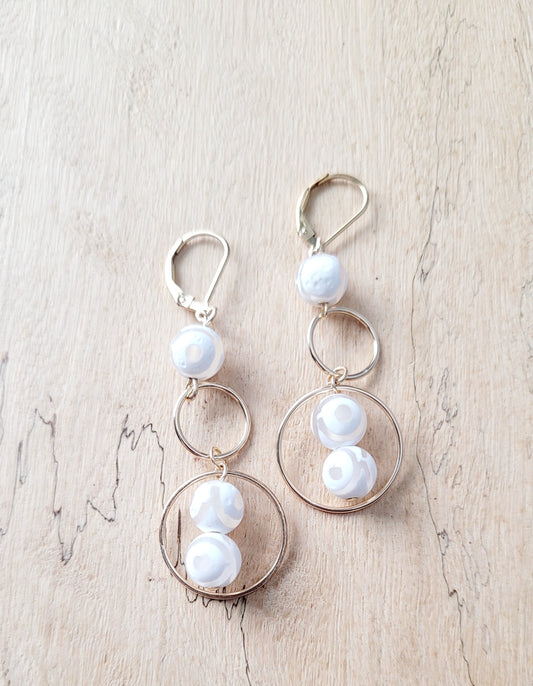 White and Gold Agate Earrings