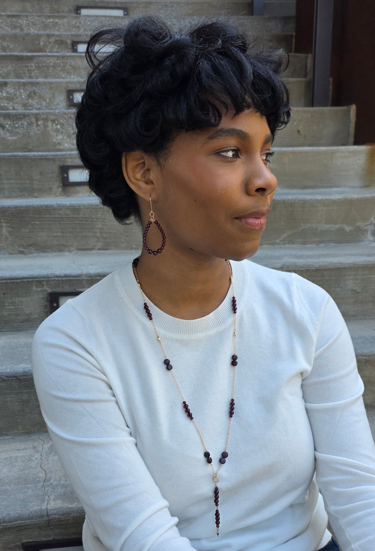 Garnet Mixed Bead Lariet Necklace