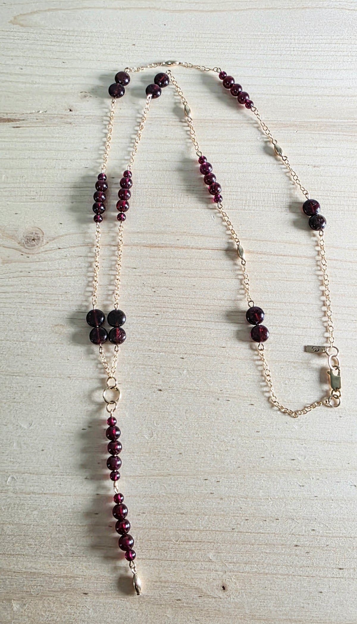 Garnet Mixed Bead Lariet Necklace
