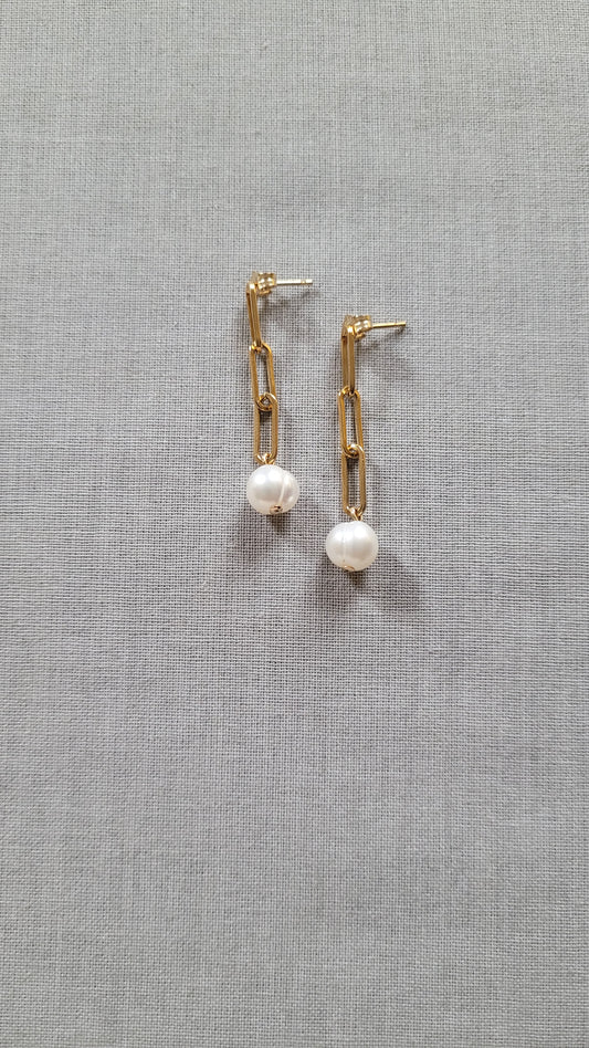 Pearl Paperclip Earrings