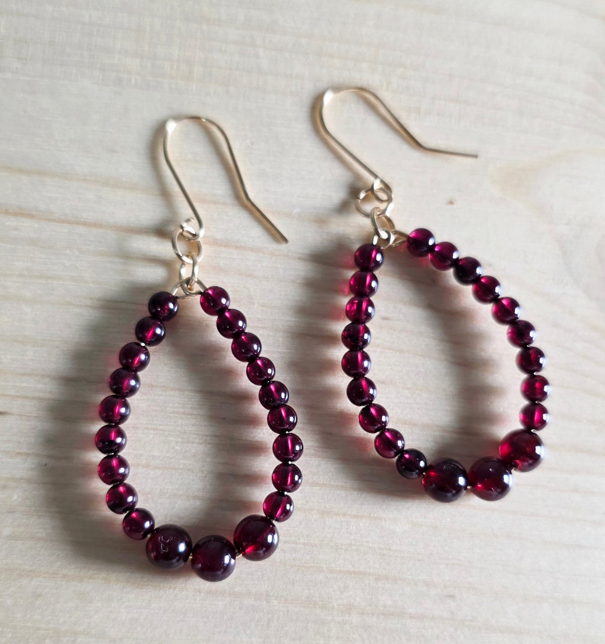 Garnet Teardrop Hoop Earrings