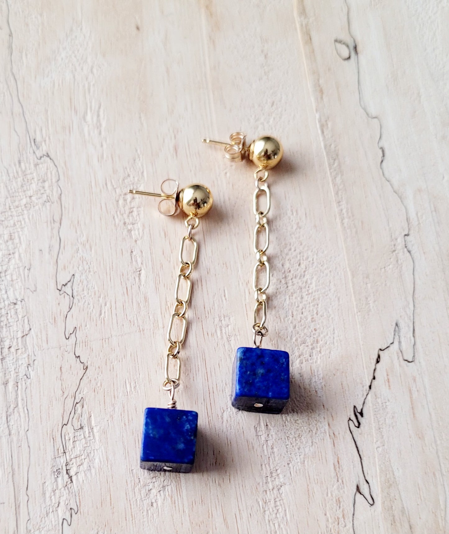 Lapis Lazuli Cube Earrings