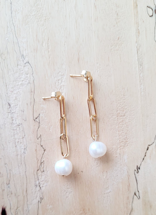 Pearl Paperclip Earrings