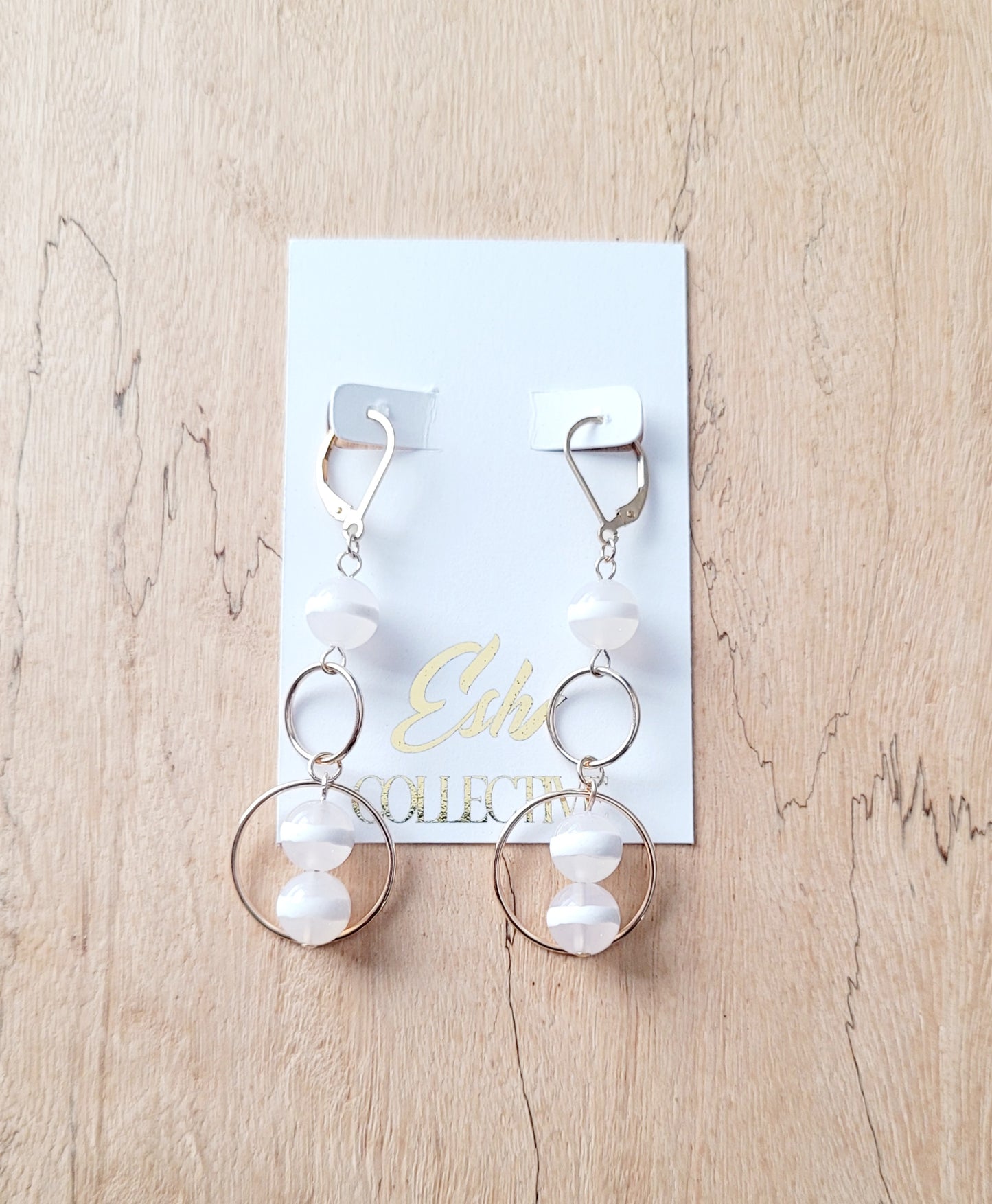 White and Gold Agate Earrings